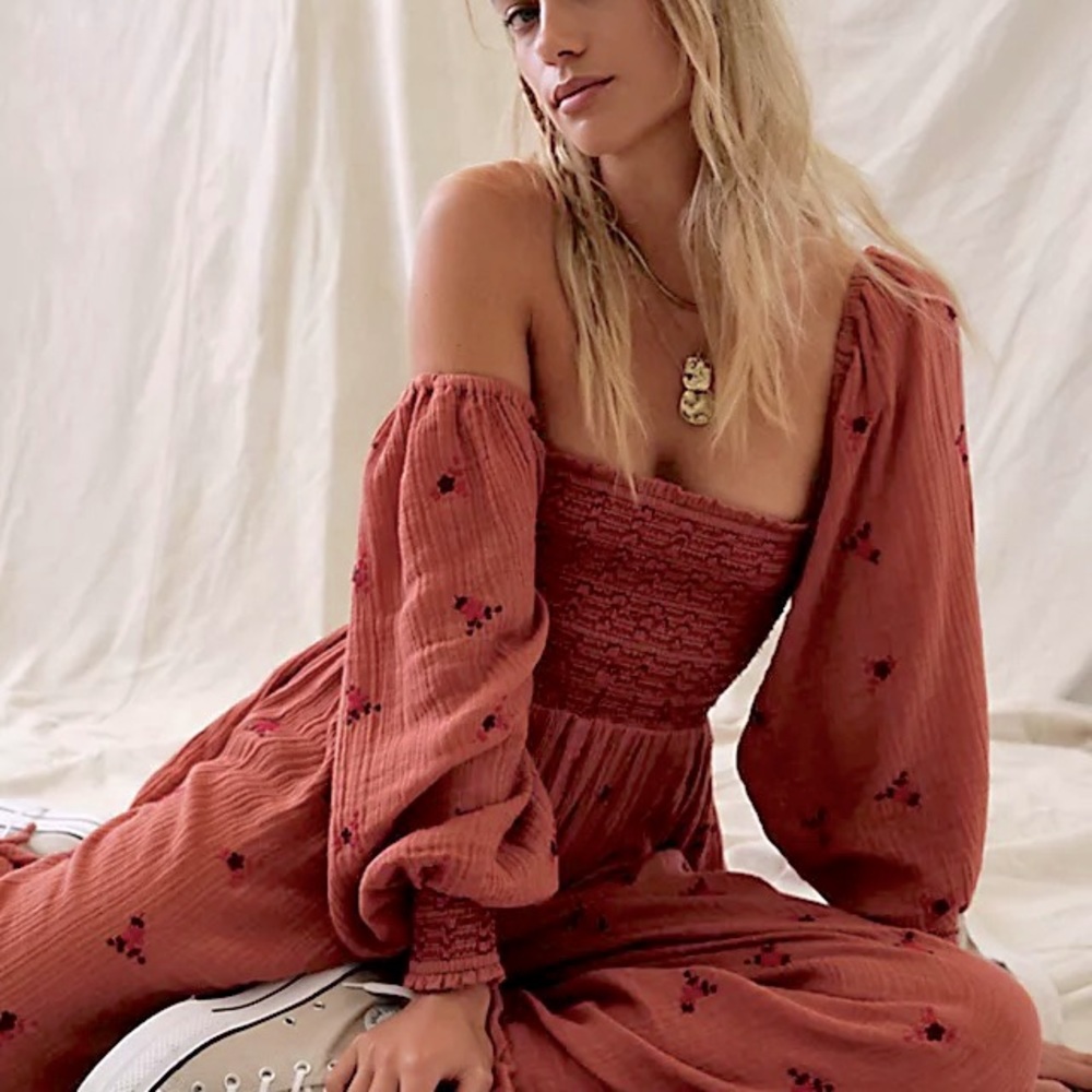 NWT Free People Dahlia Jumpsuit in Warmstone 🍁